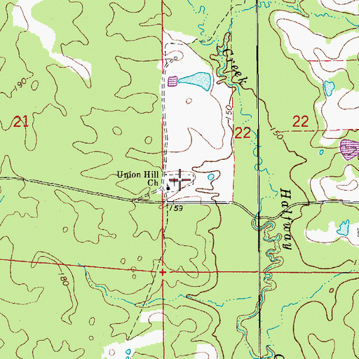 Topographic Map of Union Hill Cemetery, AR