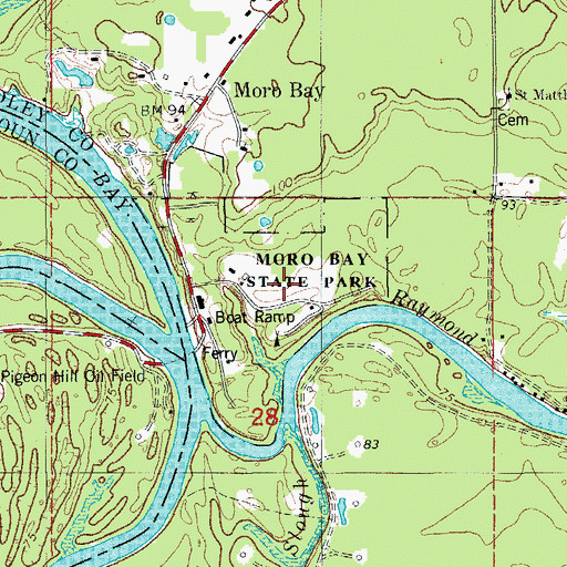Topographic Map of Moro Bay State Park, AR