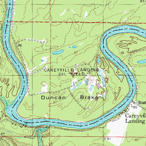 Topographic Map of Careyville Landing Oil Field, AR