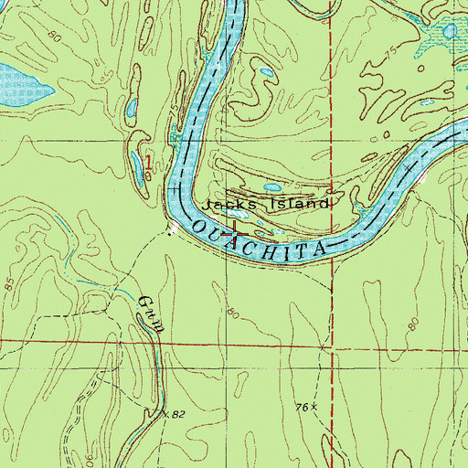 Topographic Map of Jacks Island Bend, AR