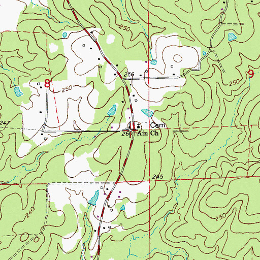 Topographic Map of Ain, AR