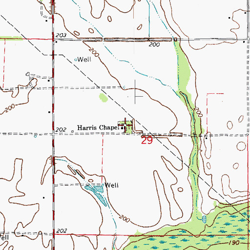 Topographic Map of Harris Cemetery, AR