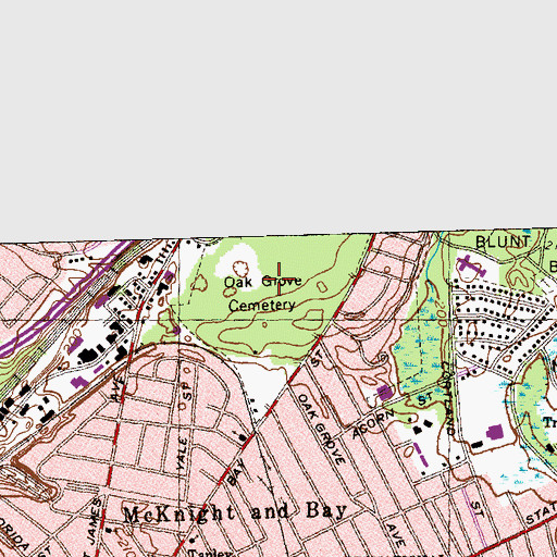 Topographic Map of Oak Grove Cemetery, MA