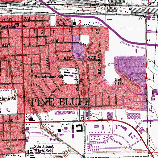 Topographic Map of Broadmoor Baptist Church, AR