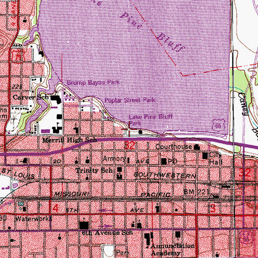 Topographic Map of Lake Pine Bluff Park, AR