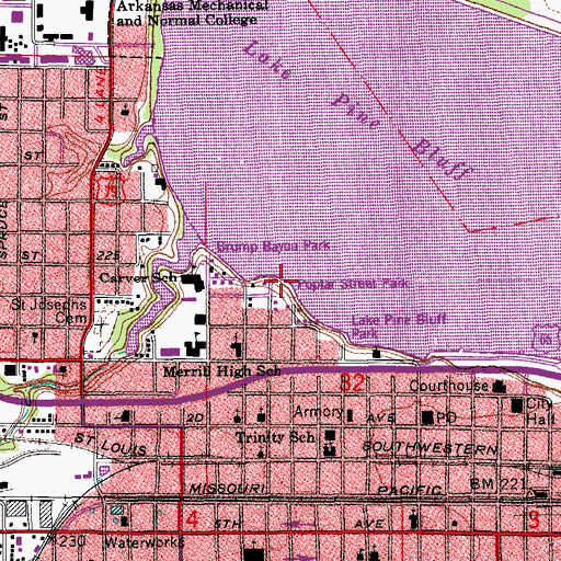 Topographic Map of Poplar Street Park, AR