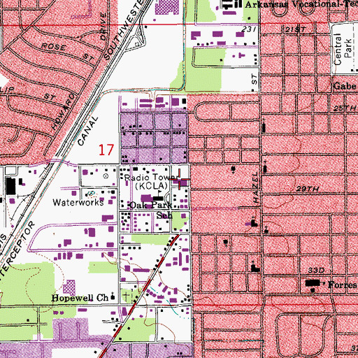 Topographic Map of Oak Park Village Shopping Center, AR