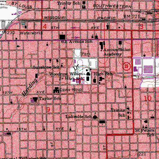 Topographic Map of Pine Bluff High School, AR