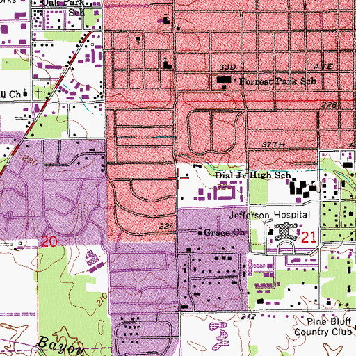 Topographic Map of First Christian Church, AR
