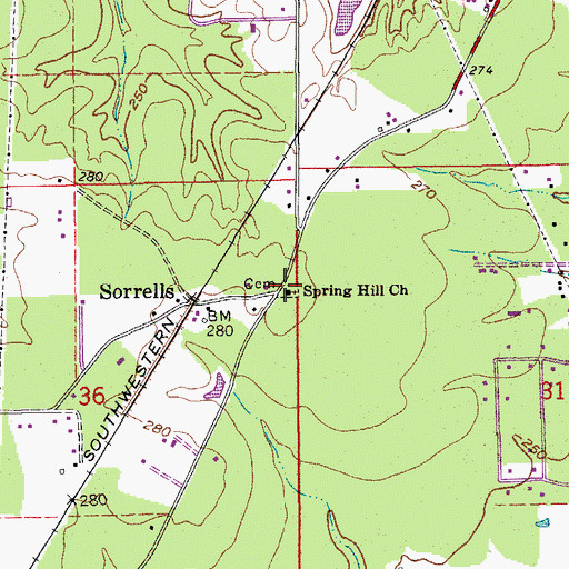 Topographic Map of Spring Hill Cemetery, AR