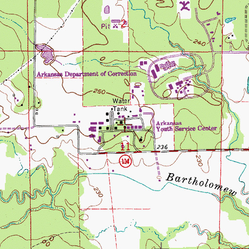 Topographic Map of Arkansas Youth Services Center, AR