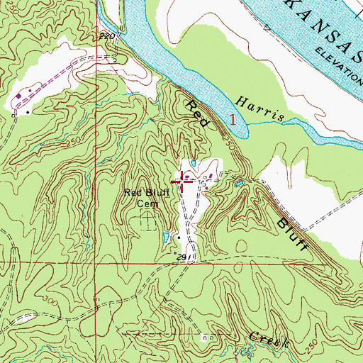 Topographic Map of Red Bluff (historical), AR