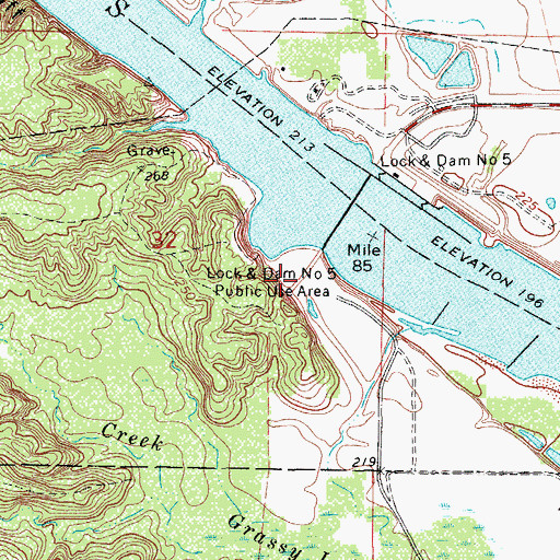 Topographic Map of Lock and Dam Number 5 Public Use Area, AR