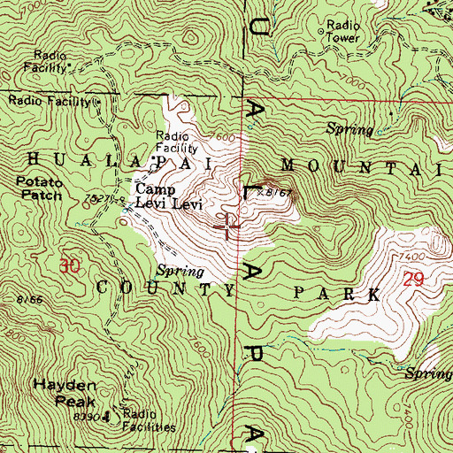 Topographic Map of Hualapai Mountain County Park, AZ