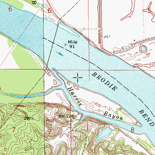 Topographic Map of Red Bluff Ferry (historical), AR