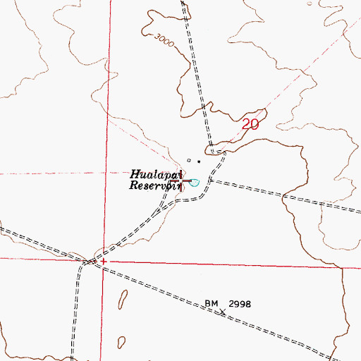 Topographic Map of Hualapai Reservoir, AZ