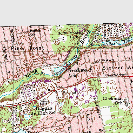 Topographic Map of Breckwood Lake, MA