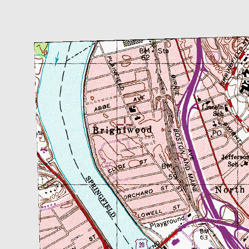 Topographic Map of Brightwood, MA