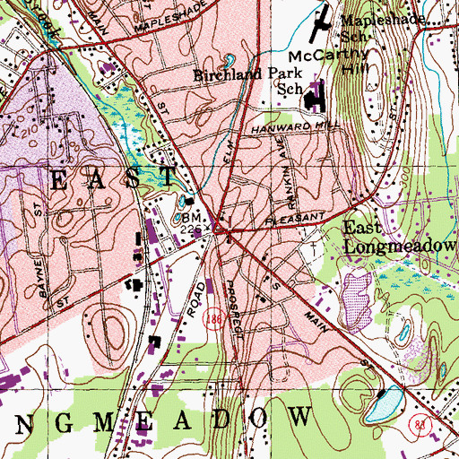 Topographic Map of East Longmeadow, MA