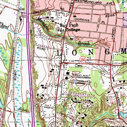 Topographic Map of Longmeadow, MA