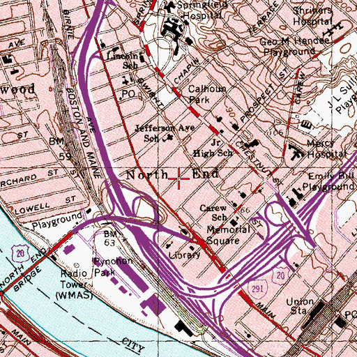Topographic Map of North End, MA