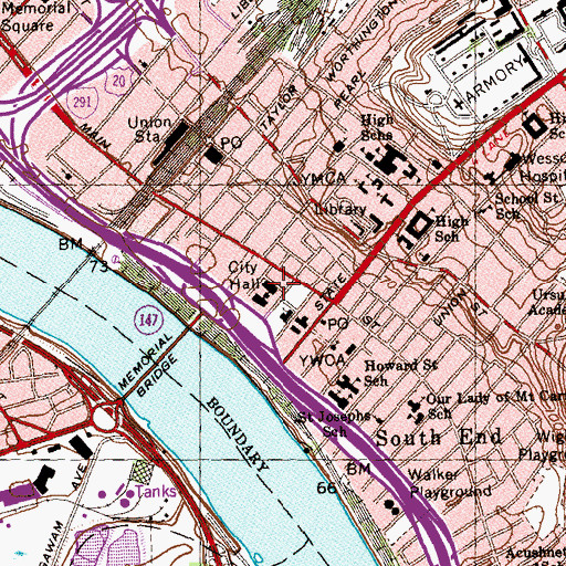 Topographic Map of Springfield, MA