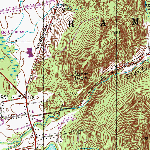 Topographic Map of Goat Rock, MA