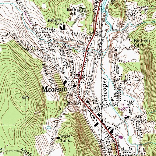 Topographic Map of Monson, MA