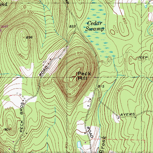 Topographic Map of Peck Hill, MA