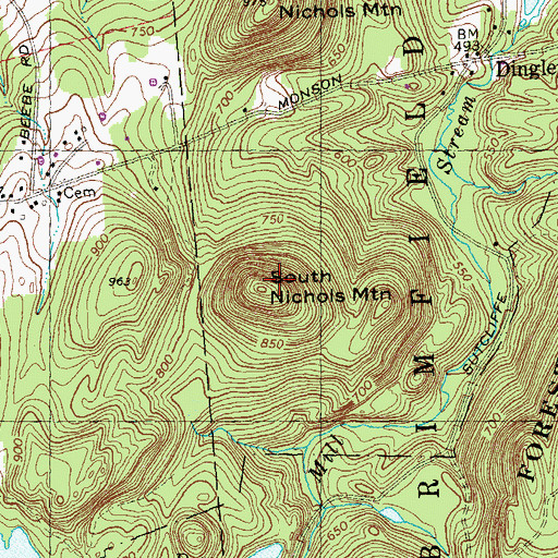 Topographic Map of South Nichols Mountain, MA