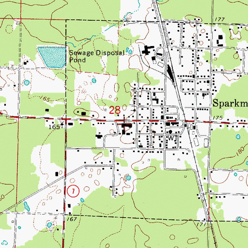 Topographic Map of Sparkman High School, AR