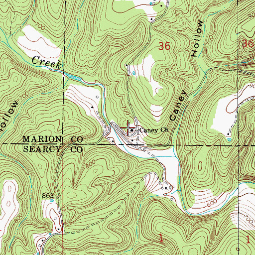 Topographic Map of Caney Cemetery, AR
