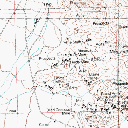 Topographic Map of Hulda Mine, AZ