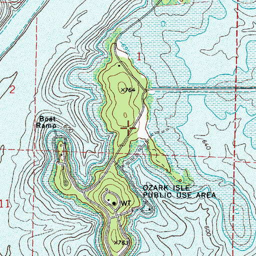 Topographic Map of Ozark Isle, AR