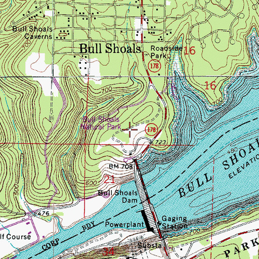 Topographic Map of Bull Shoals Natural Park, AR