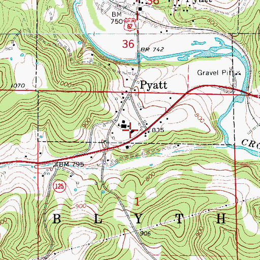 Topographic Map of Pyatt Church of Christ, AR
