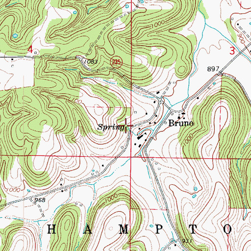 Topographic Map of Ebbing Springs, AR