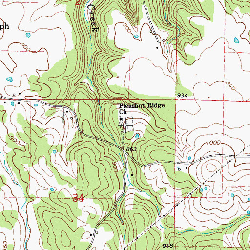 Topographic Map of Pleasant Ridge Cemetery, AR