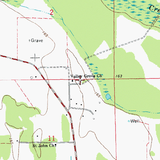 Topographic Map of Valley Grove Cemetery, AR