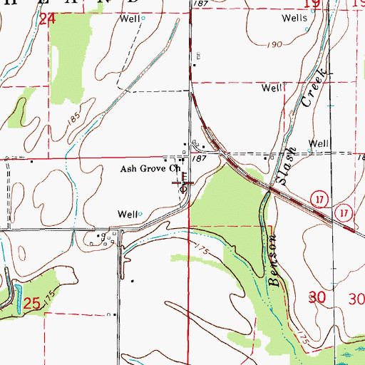 Topographic Map of Ash Grove Cemetery, AR
