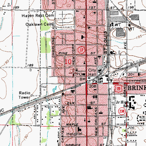 Topographic Map of Brinkley Missionary Baptist Church, AR