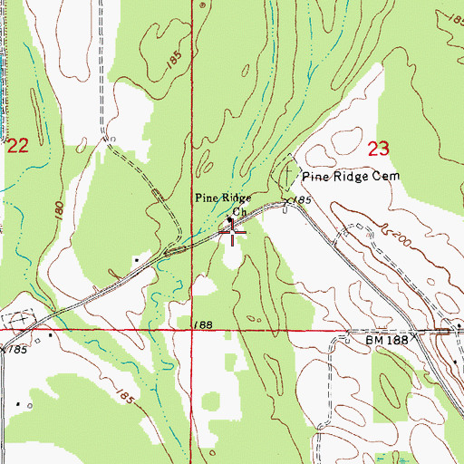 Topographic Map of Pine Ridge School (historical), AR