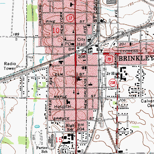 Topographic Map of First Baptist Church, AR