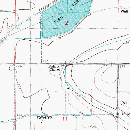 Topographic Map of Bishops Chapel, AR