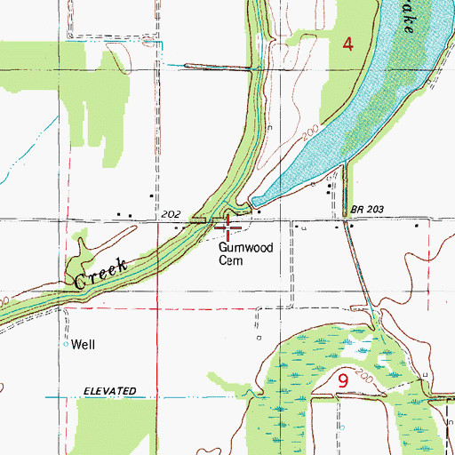 Topographic Map of Gumwood Cemetery, AR