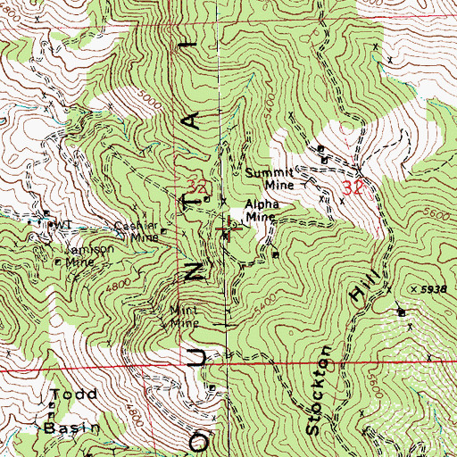Topographic Map of Alpha Mine, AZ