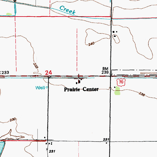 Topographic Map of Prairie Center, AR