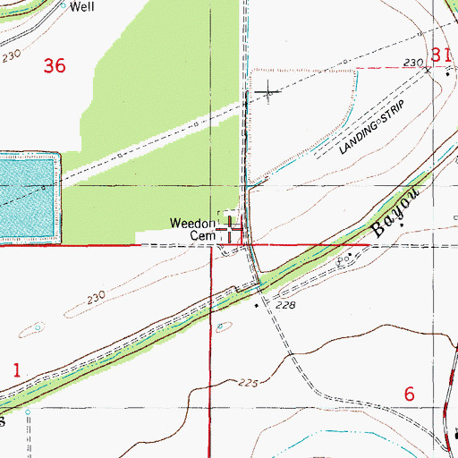 Topographic Map of Weedon Cemetery, AR