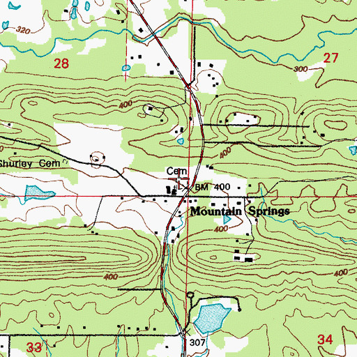Topographic Map of Mountain Springs Cemetery, AR