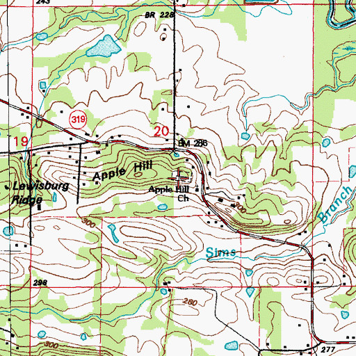Topographic Map of Apple Hill Cemetery, AR
